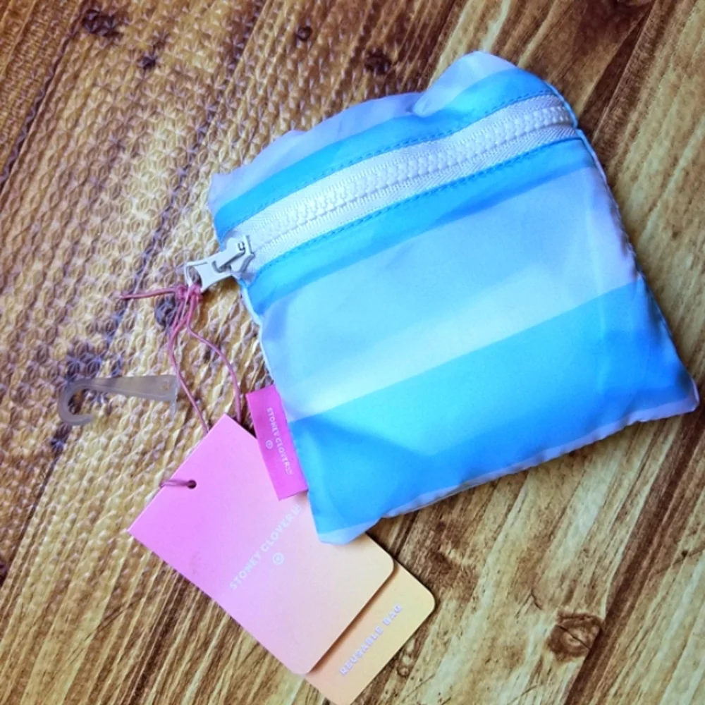 NWT Stoney Clover Lane x Target Blue Striped Reusable Tote Bag Foldable